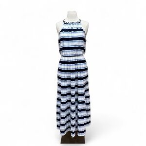 Arloh Blue Striped Halter Maxi Dress Size Small